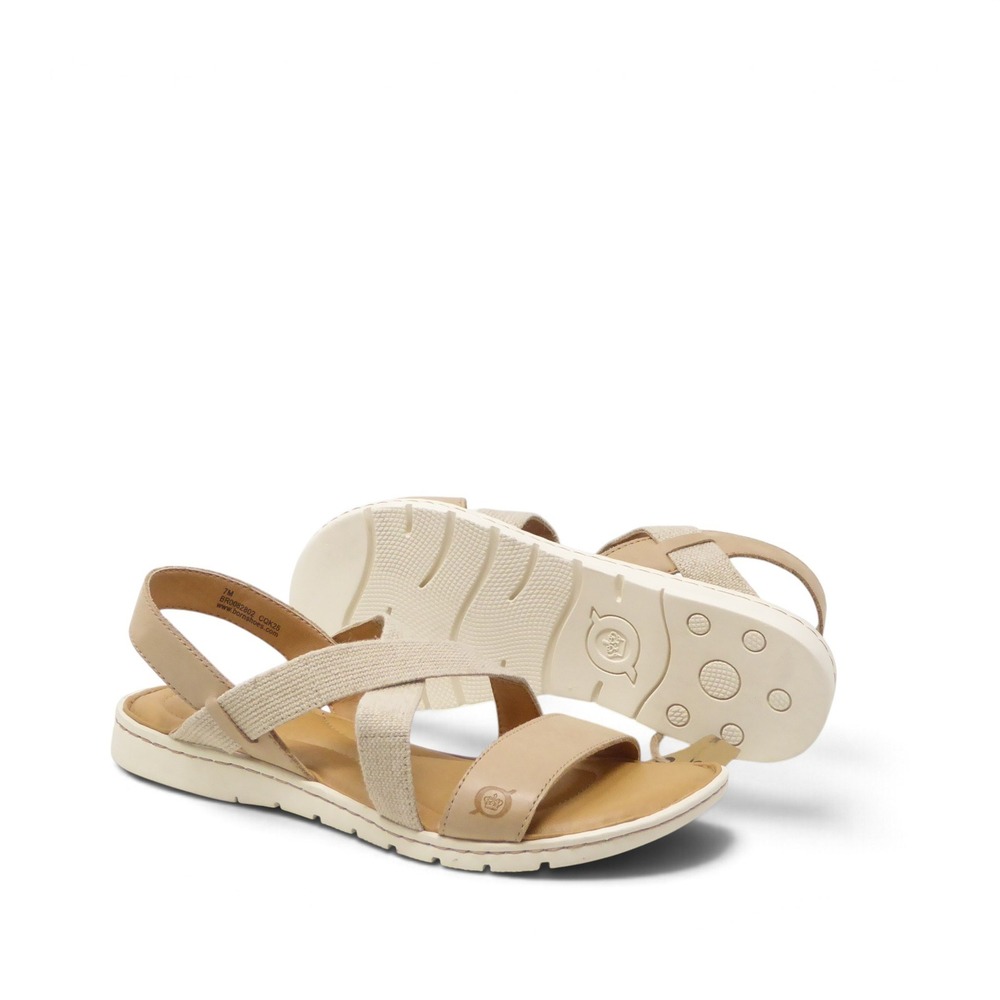 NEW Born Atiana Womens Sandals Beige Leather Fabric Strappy Slingback 7M